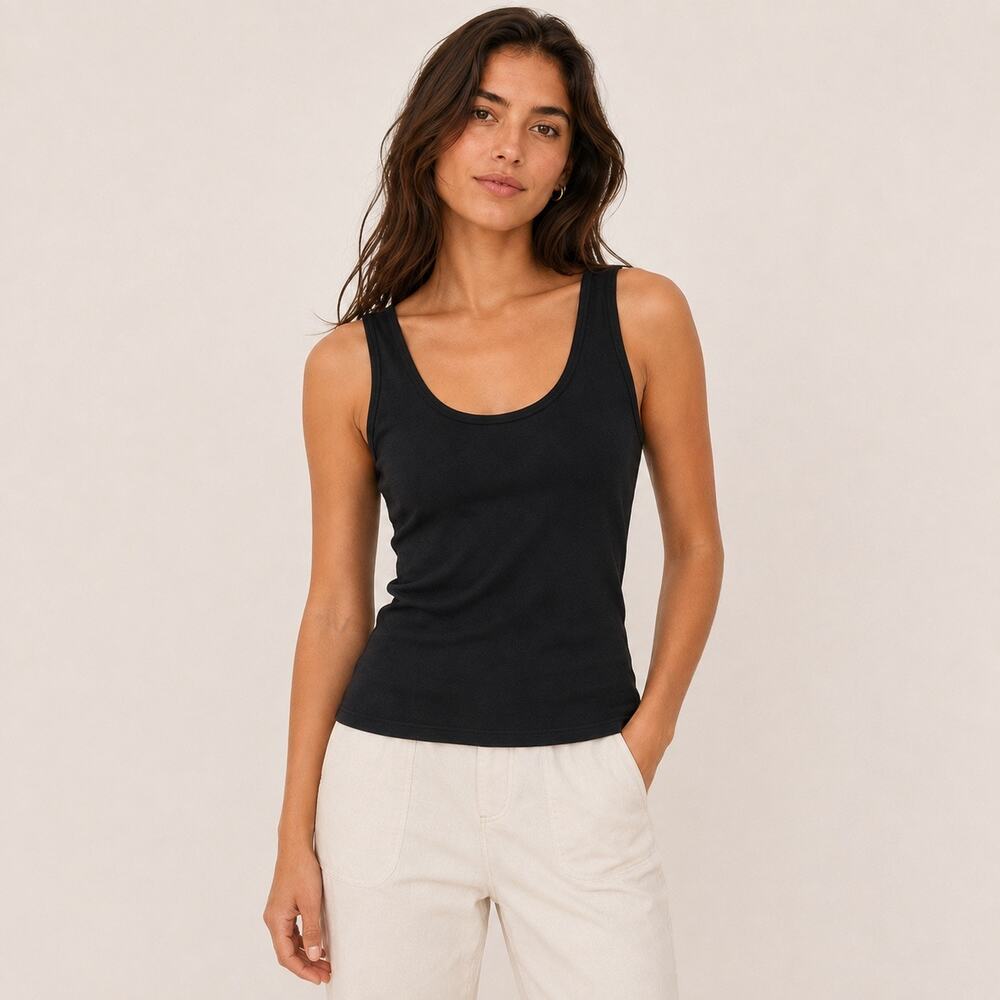 NWT J.Crew Vintage Jersey Classic Scoopneck Cotton Tank Top Black Size Large